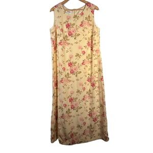 Vintage Talbots Dress 14 W Floral 100% Silk Maxi Cottage Modest Boho Mature Maxi